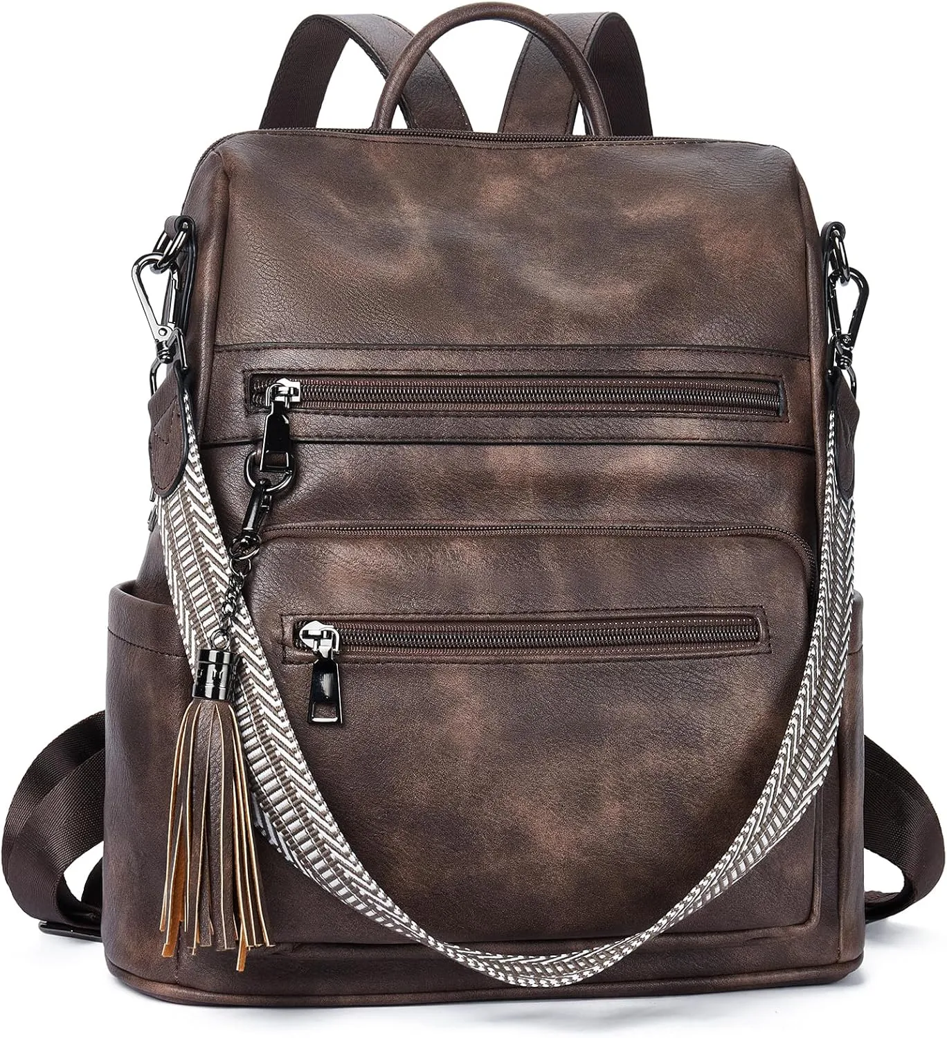 Telena Womens Backpack Purse Vegan Leather Large Travel College Shoulder Bag with Tassel