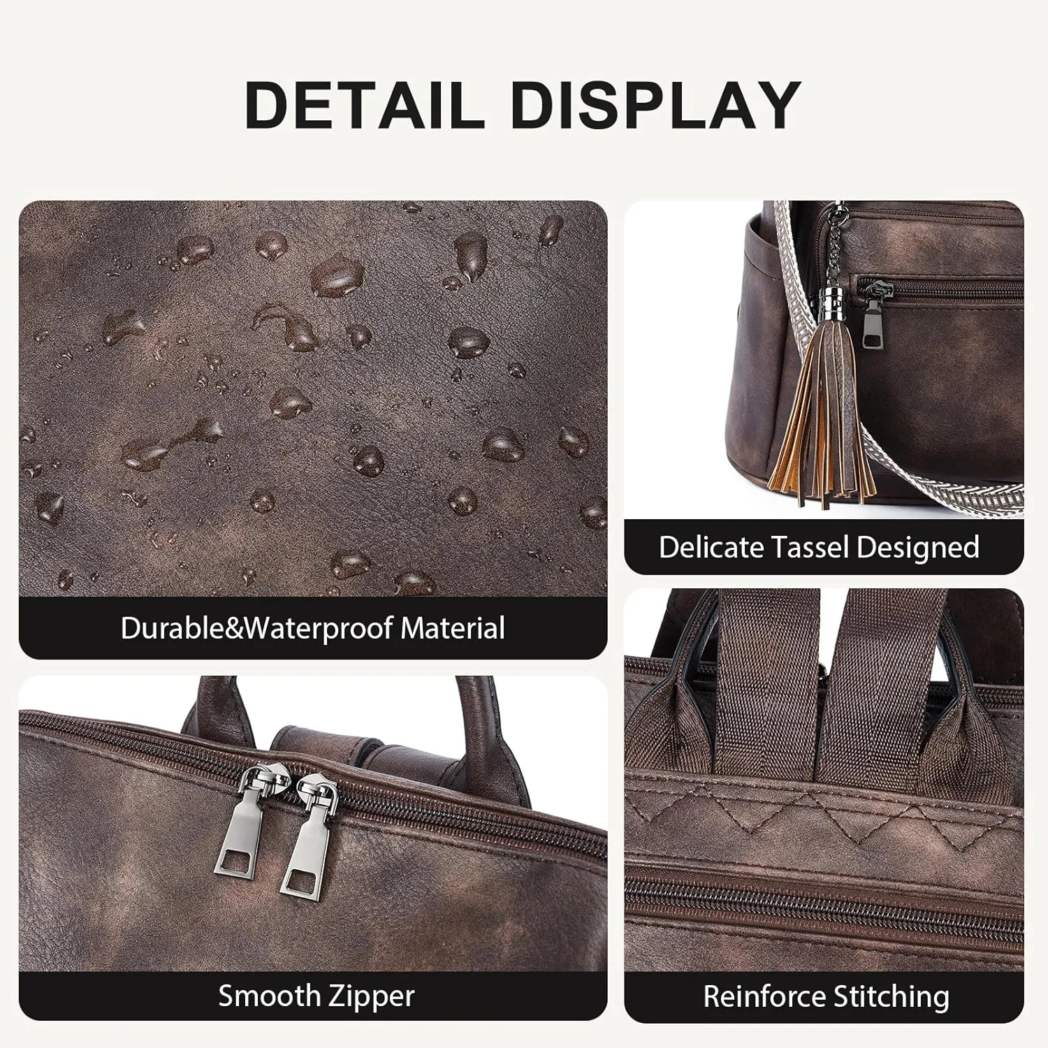 Telena Womens Backpack Purse Vegan Leather Large Travel College Shoulder Bag with Tassel