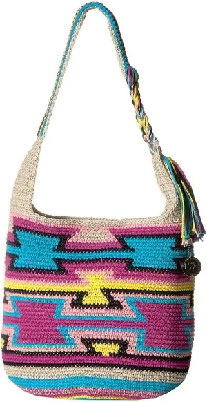 The Sak Back to Bali 120 Hobo in Crochet, Large Shoulder Purse with Single Strap, Aqua Multi Ragam