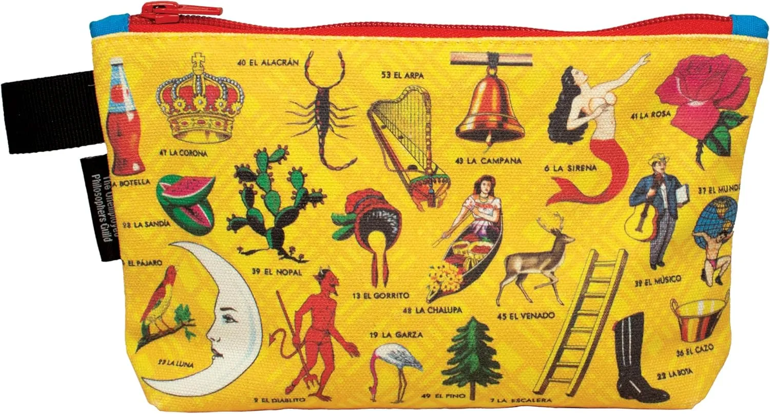 The Unemployed Philosophers Guild Lotería Bag - With Iconic Illustrations, 9" Canvas Zipper Pouch for Pencils, Tools, Cosmetics, Toiletries and More