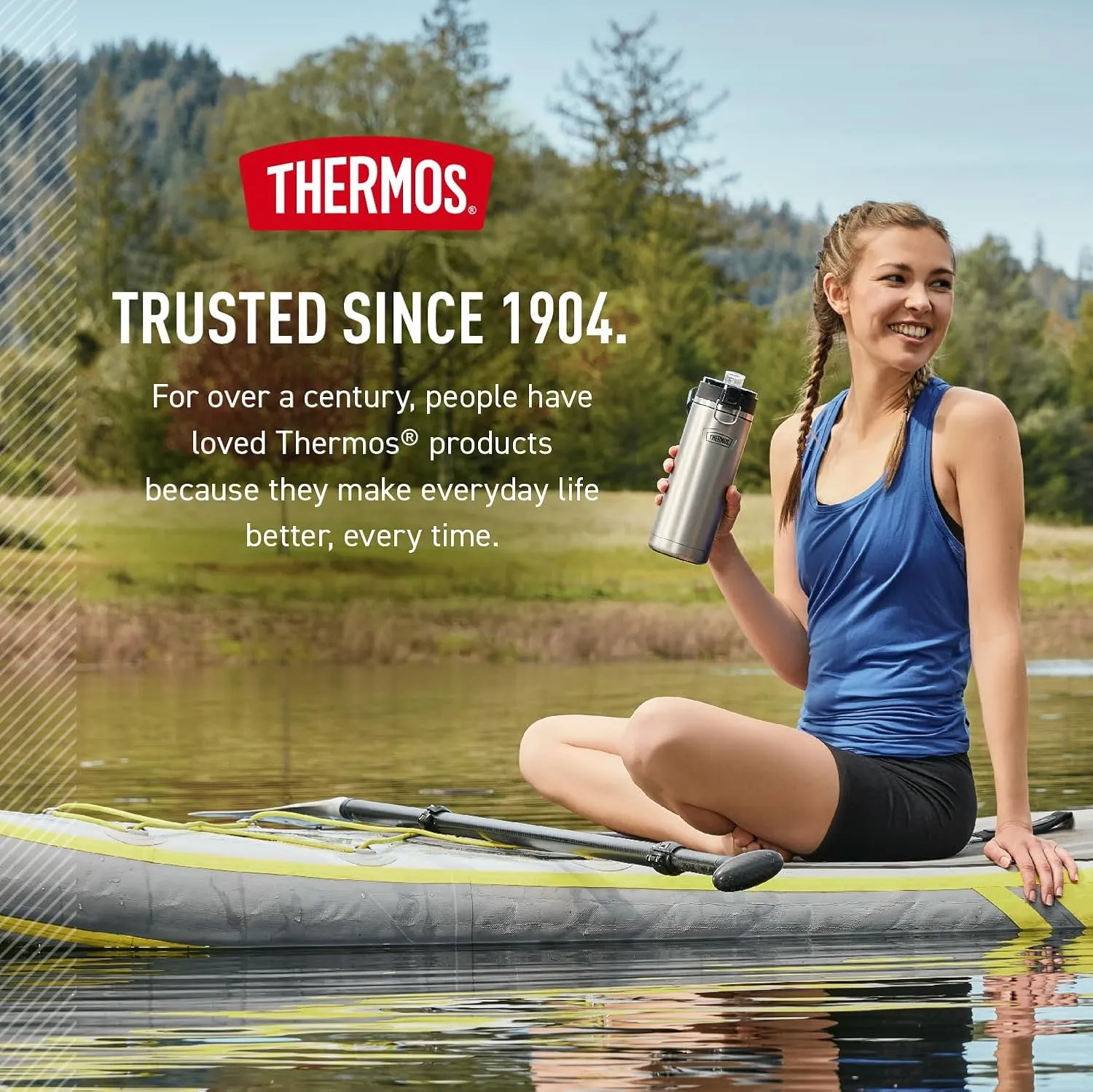 THERMOS ICON SERIES Stainless Steel Water Bottle with Spout - 24 Ounce, Granite - Vacuum Insulated Water Bottle with Lid
