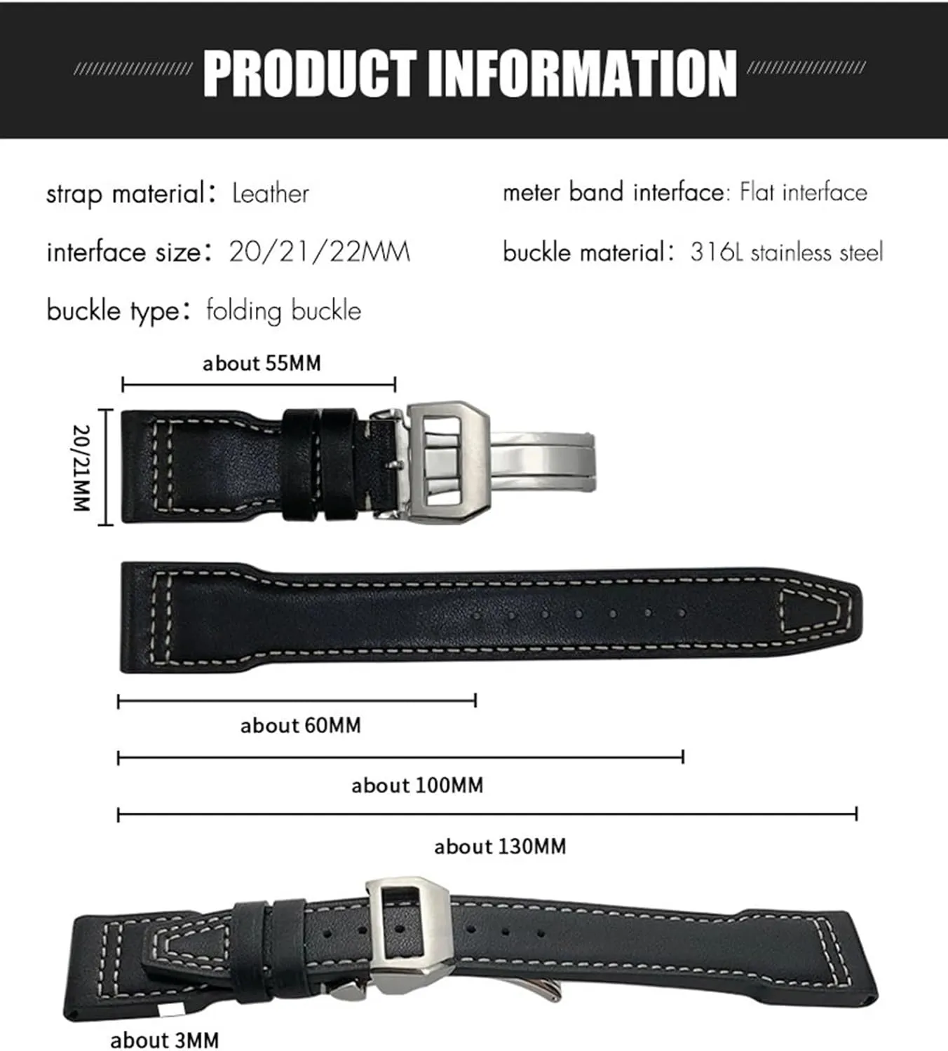 Thick Real Leather Calfskin Watchband 20mm 21mm 22mm For IWC Big PILOT Spitfire IW5009 IW3777 Rivets Cowhide Watch Strap Tool