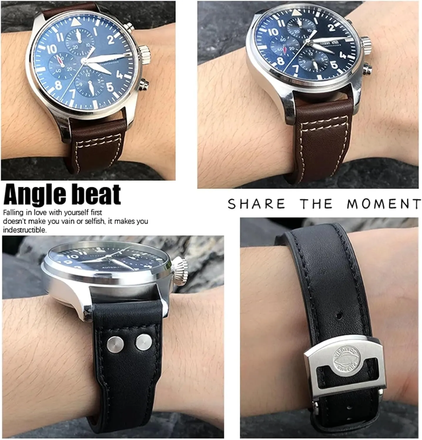 Thick Real Leather Calfskin Watchband 20mm 21mm 22mm For IWC Big PILOT Spitfire IW5009 IW3777 Rivets Cowhide Watch Strap Tool