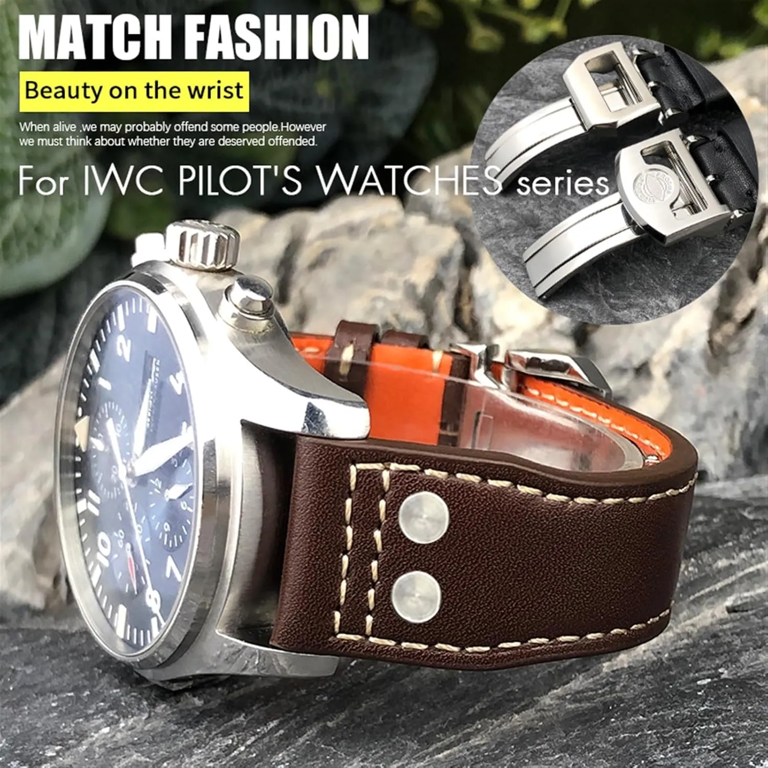 Thick Real Leather Calfskin Watchband 20mm 21mm 22mm For IWC Big PILOT Spitfire IW5009 IW3777 Rivets Cowhide Watch Strap Tool
