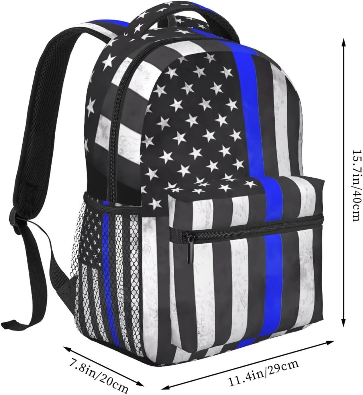 Thin Blue Line American Flag Backpack Casual Laptop Backpack Double Shoulder Bag Lightweight Backpack For Women Men Travel