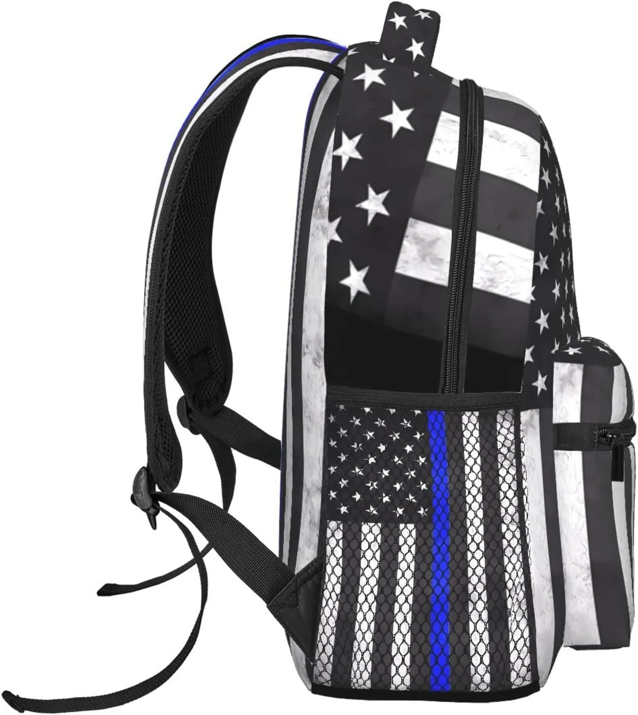 Thin Blue Line American Flag Backpack Casual Laptop Backpack Double Shoulder Bag Lightweight Backpack For Women Men Travel