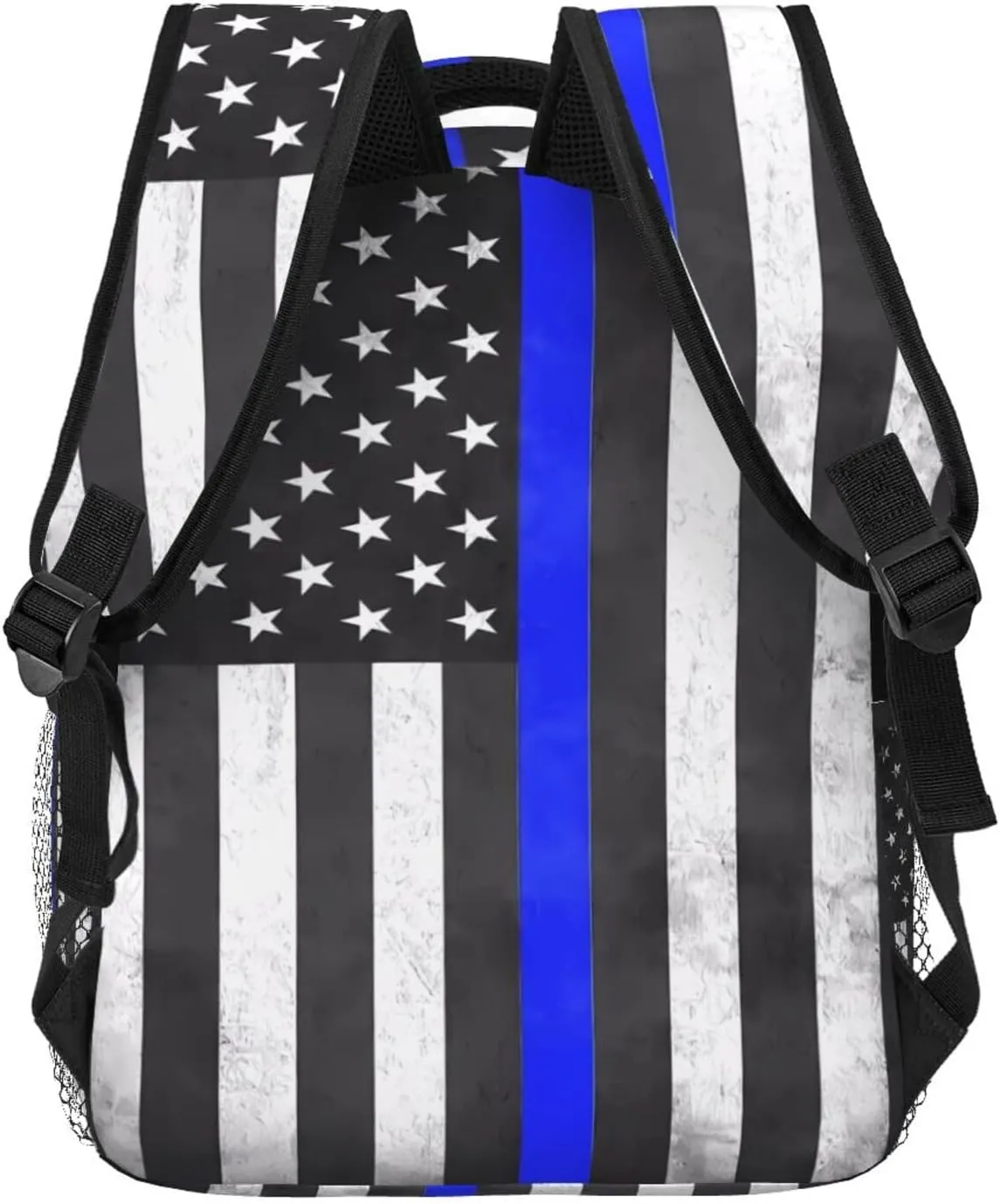 Thin Blue Line American Flag Backpack Casual Laptop Backpack Double Shoulder Bag Lightweight Backpack For Women Men Travel