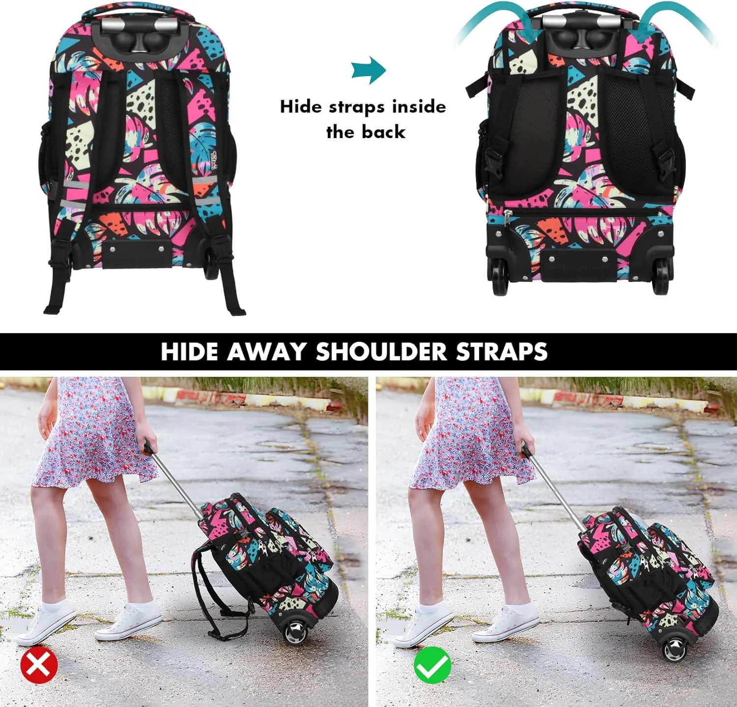 Tilami Rolling Backpack Set,Arts Pink