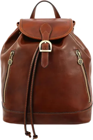 Time Resistance Ladies Leather Backpack - Small Business Casual Fashion Backpack for Women (Brown)