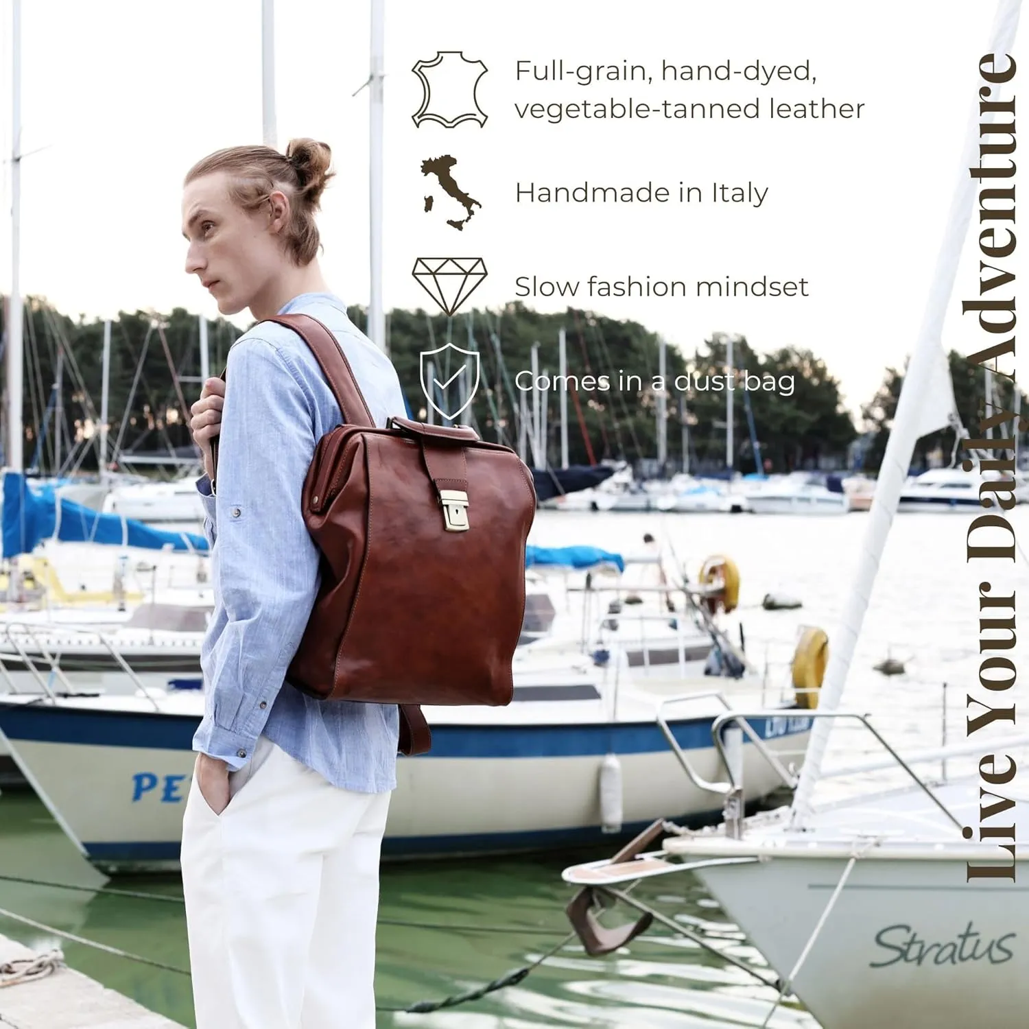 Time Resistance Leather Backpack for Men and Women - Business Rucksack Laptop Bag (Cognac Brown)