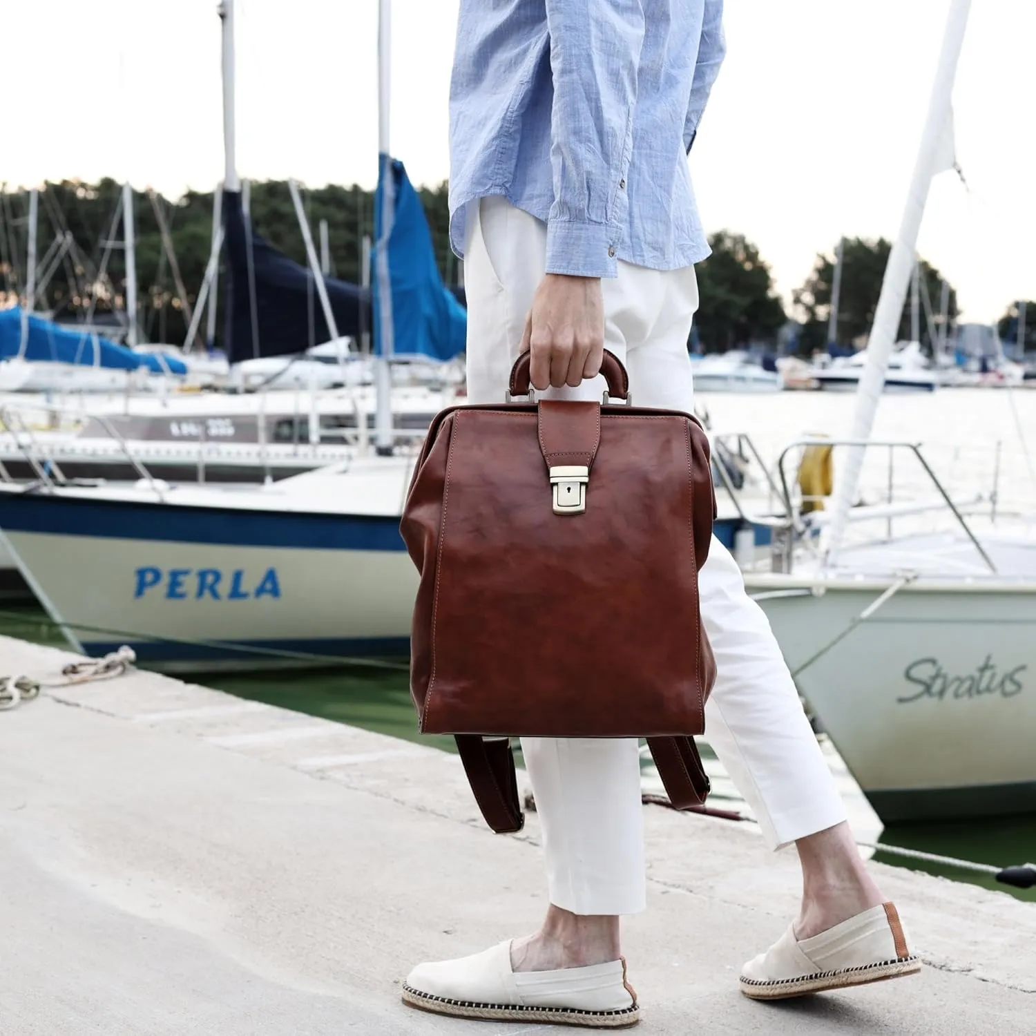 Time Resistance Leather Backpack for Men and Women - Business Rucksack Laptop Bag (Cognac Brown)
