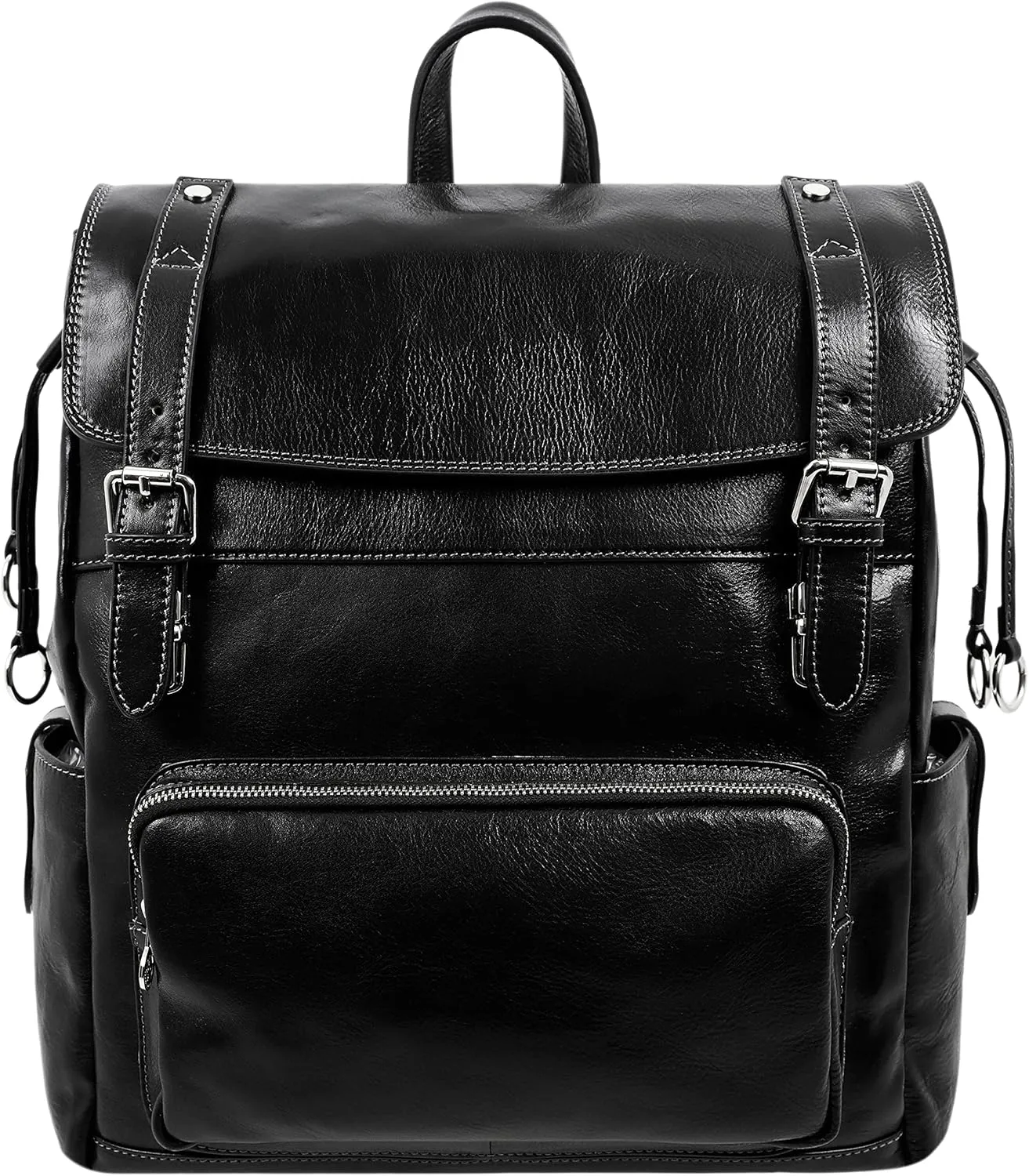 Time Resistance Leather Backpack - Full Grain Real Leather Travel Bag and Carry-On Rucksack (Black)