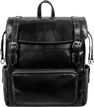 Time Resistance Leather Backpack - Full Grain Real Leather Travel Bag and Carry-On Rucksack (Black)