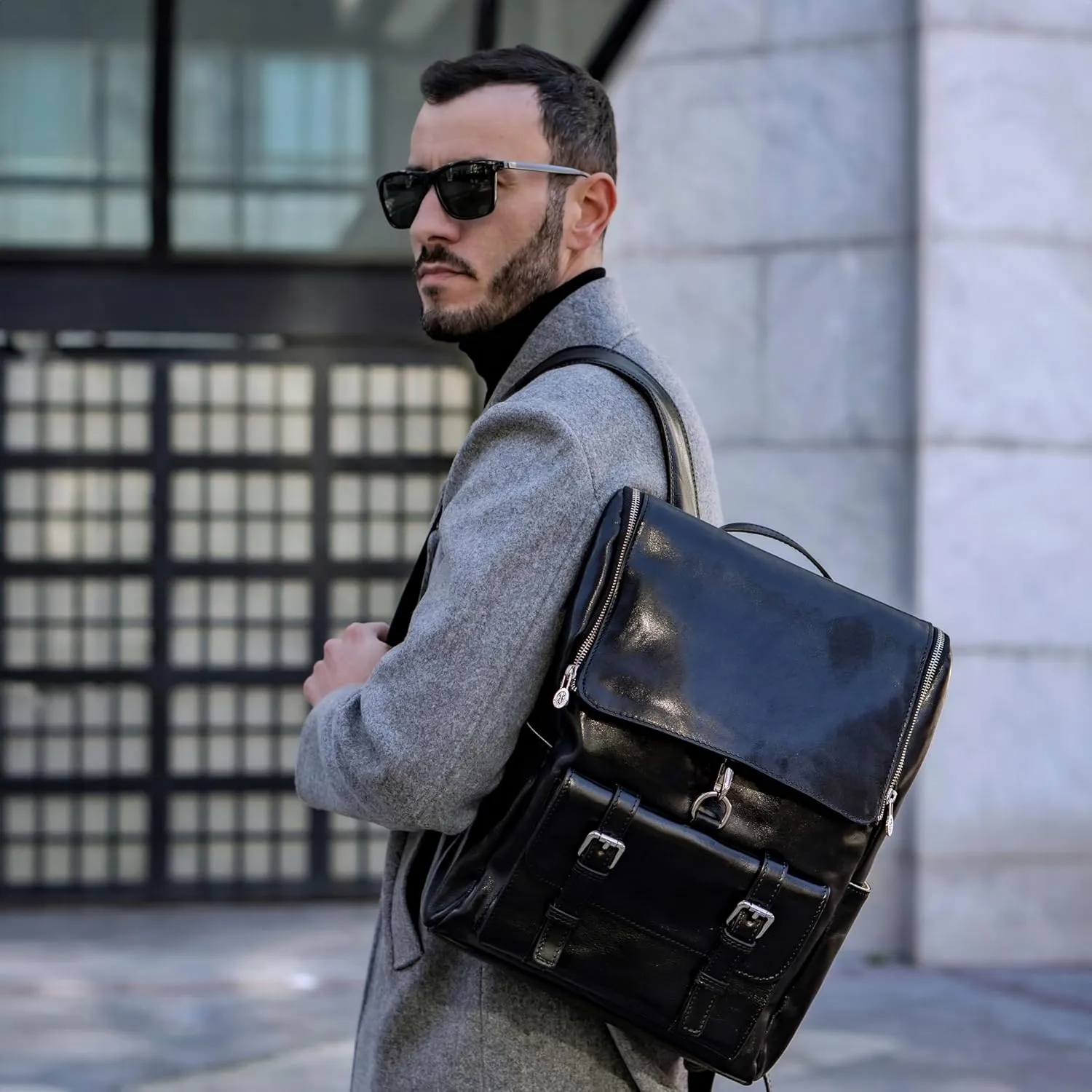 Time Resistance Leather Backpack - Laptop Travel Bag Rucksack up to 15” - Bag for Men and Women (Black)