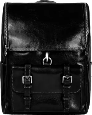 Time Resistance Leather Backpack - Laptop Travel Bag Rucksack up to 15” - Bag for Men and Women (Black)