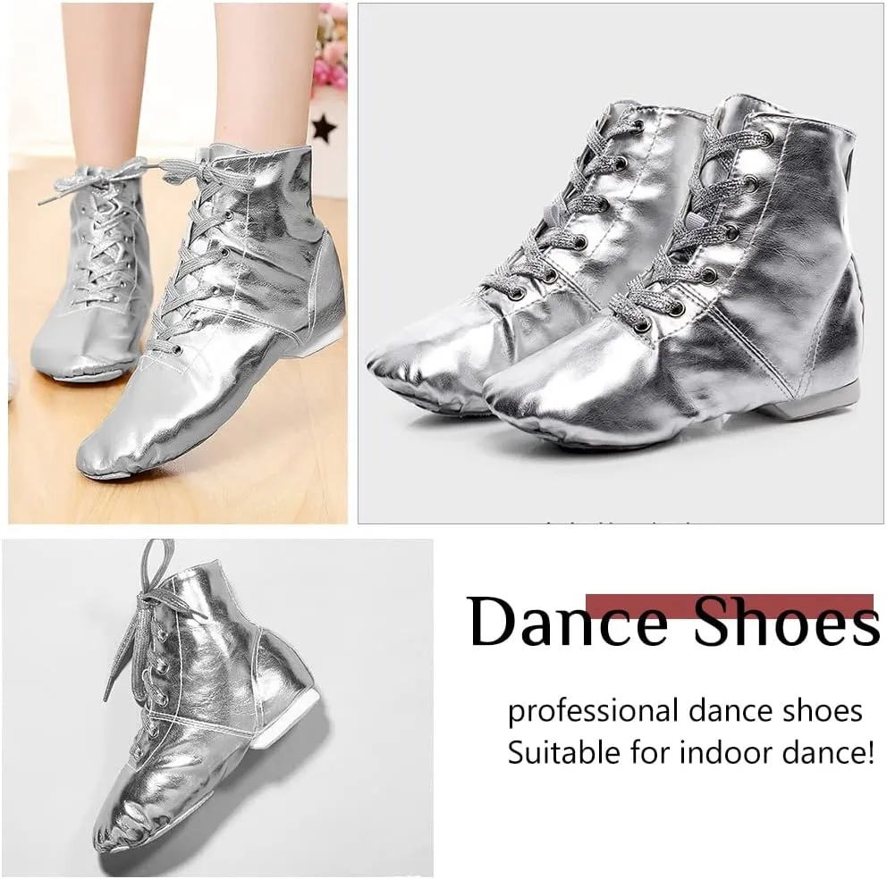 TINRYMX Jazz Shoes PU Leather Lace-up Elastic Slip On Split Sole Jazz Shoe for Women&Men Dance Shoes,Model TJ-Jazz