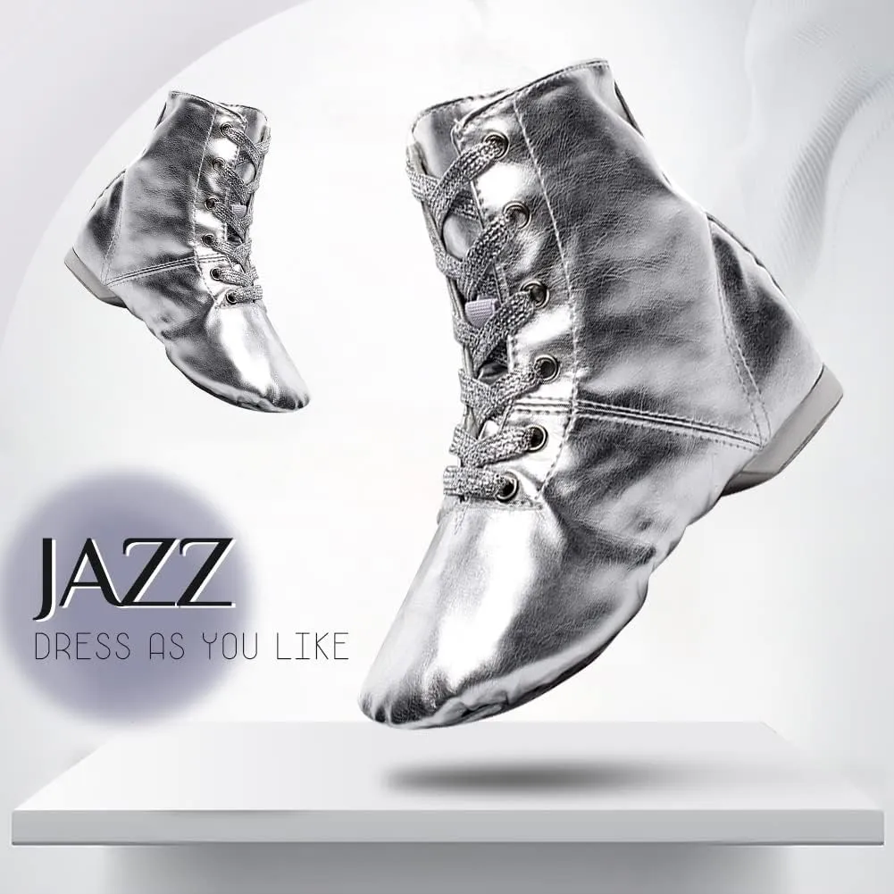 TINRYMX Jazz Shoes PU Leather Lace-up Elastic Slip On Split Sole Jazz Shoe for Women&Men Dance Shoes,Model TJ-Jazz