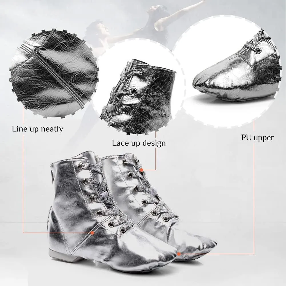 TINRYMX Jazz Shoes PU Leather Lace-up Elastic Slip On Split Sole Jazz Shoe for Women&Men Dance Shoes,Model TJ-Jazz