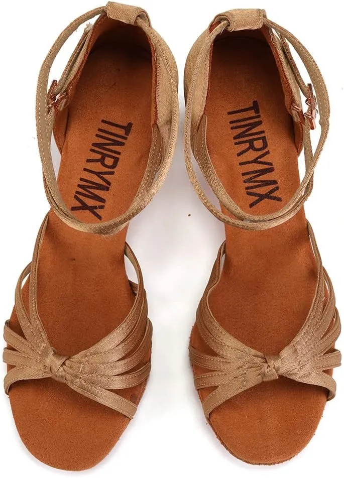 TINRYMX Women's Latin Dance Shoes Satin Ballroom Salsa Cha-cha Professional Practice Dance Shoes,Model-EM217