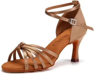 TINRYMX Women's Latin Dance Shoes Satin Ballroom Salsa Cha-cha Professional Practice Dance Shoes,Model-EM217