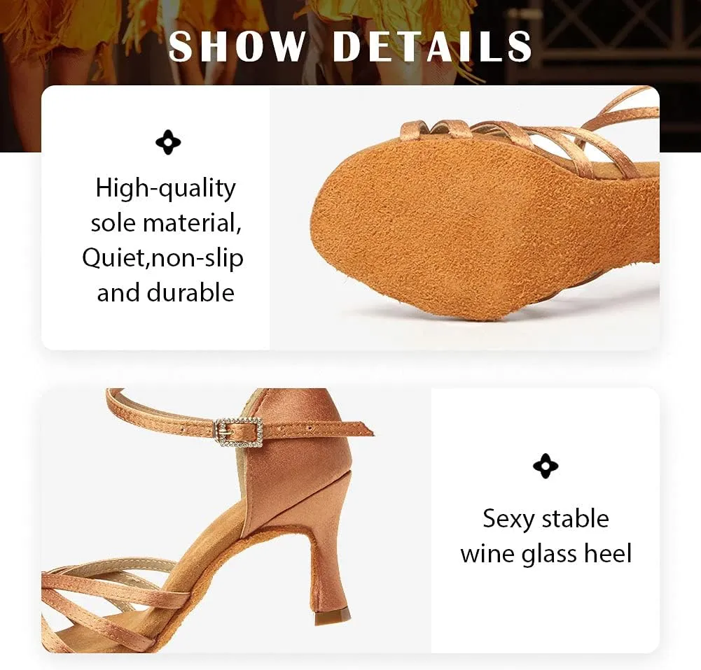 TINRYMX Women's Latin Dance Shoes Satin Ballroom Salsa Cha-cha Professional Practice Dance Shoes,Model-EM217