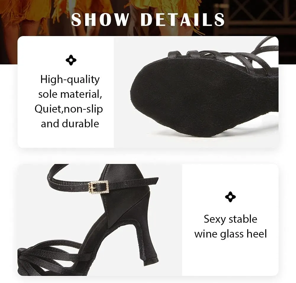 TINRYMX Women's Latin Dance Shoes Satin Ballroom Salsa Cha-cha Professional Practice Dance Shoes,Model-EM217