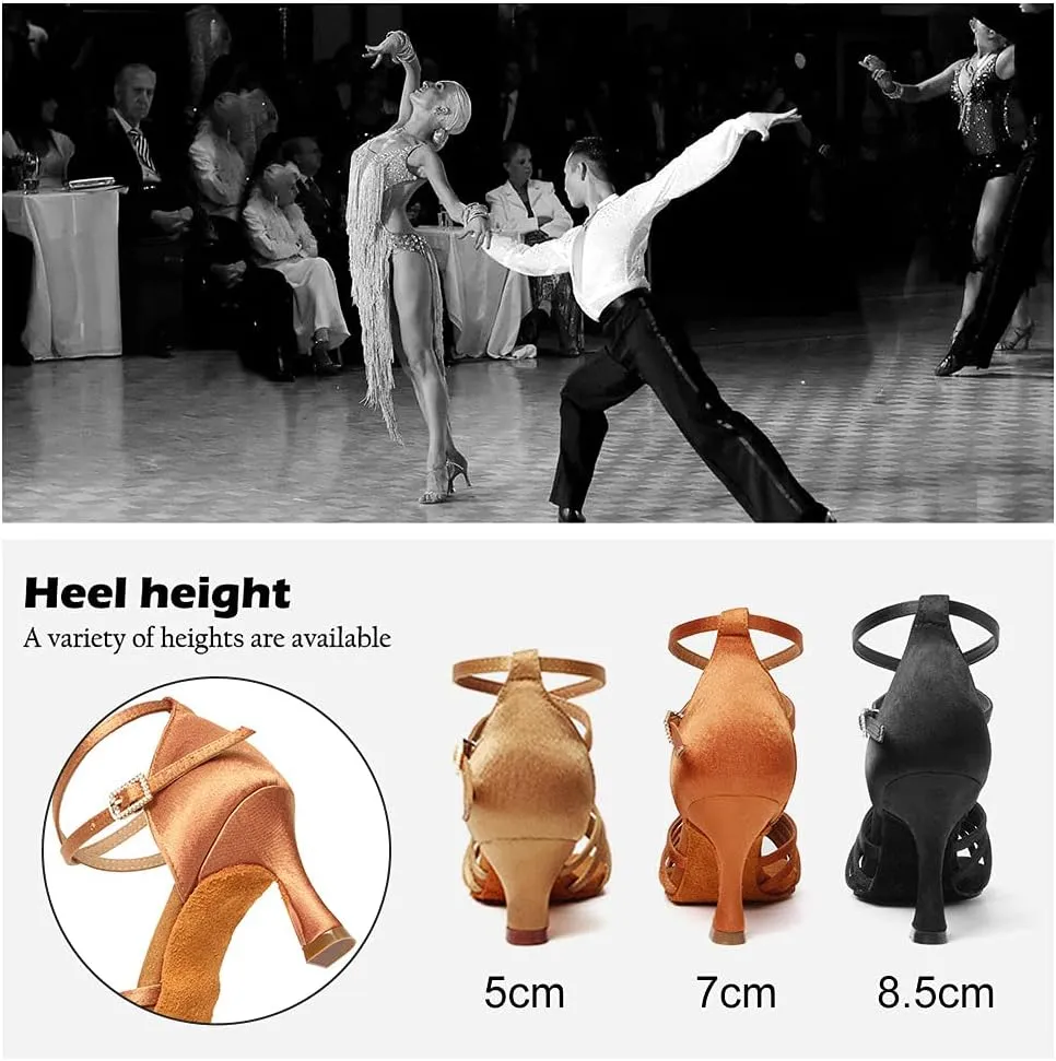 TINRYMX Women's Latin Dance Shoes Satin Ballroom Salsa Cha-cha Professional Practice Dance Shoes,Model-EM217