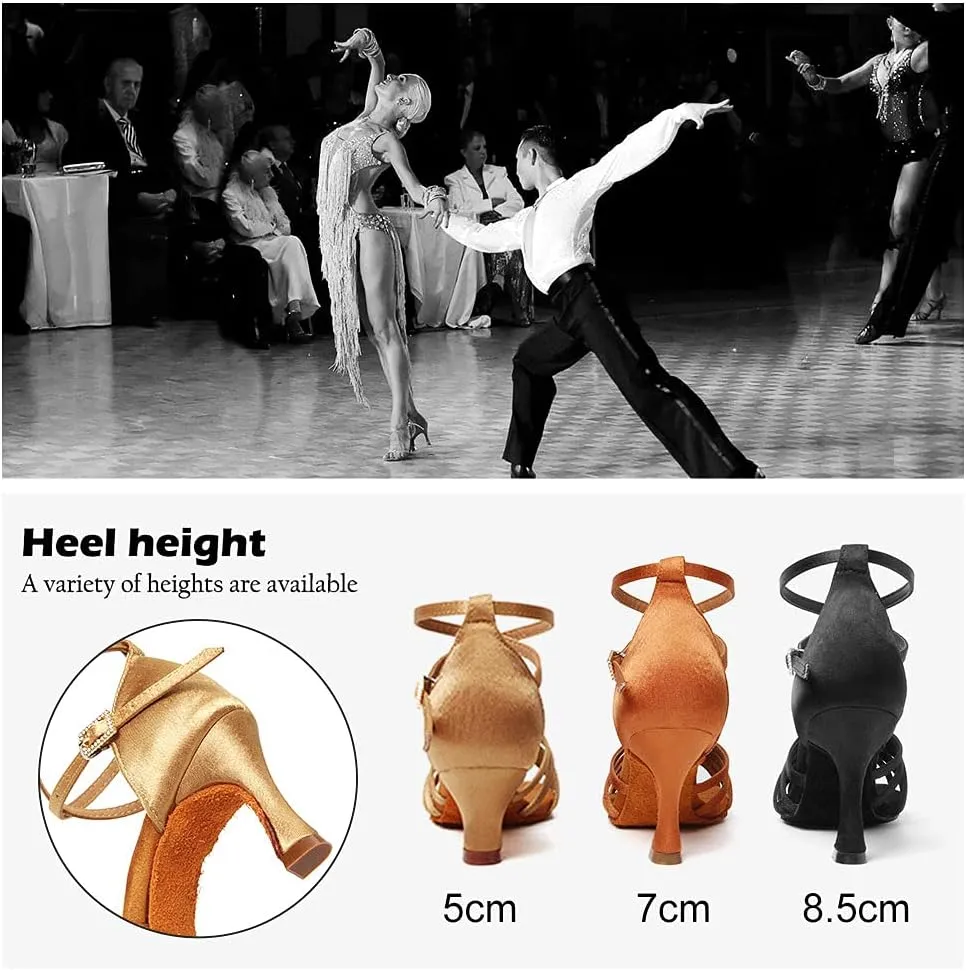TINRYMX Women's Latin Dance Shoes Satin Ballroom Salsa Cha-cha Professional Practice Dance Shoes,Model-EM217