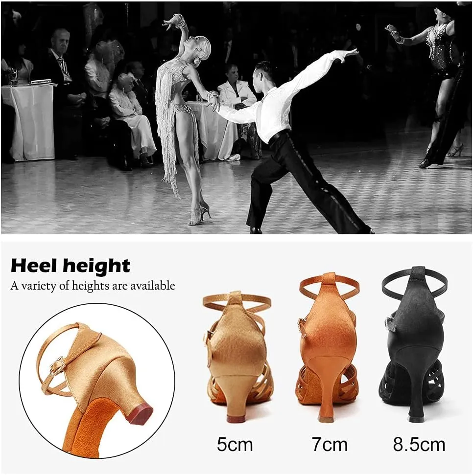 TINRYMX Women's Latin Dance Shoes Satin Ballroom Salsa Cha-cha Professional Practice Dance Shoes,Model-EM217