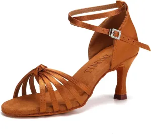 TINRYMX Women's Latin Dance Shoes Satin Ballroom Salsa Cha-cha Professional Practice Dance Shoes,Model-EM217