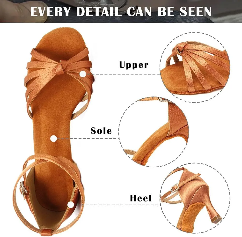 TINRYMX Women's Latin Dance Shoes Satin Ballroom Salsa Cha-cha Professional Practice Dance Shoes,Model-EM217