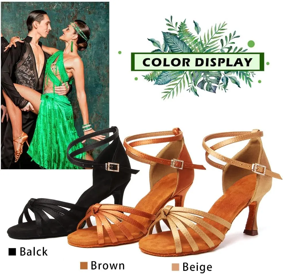 TINRYMX Women's Latin Dance Shoes Satin Ballroom Salsa Cha-cha Professional Practice Dance Shoes,Model-EM217