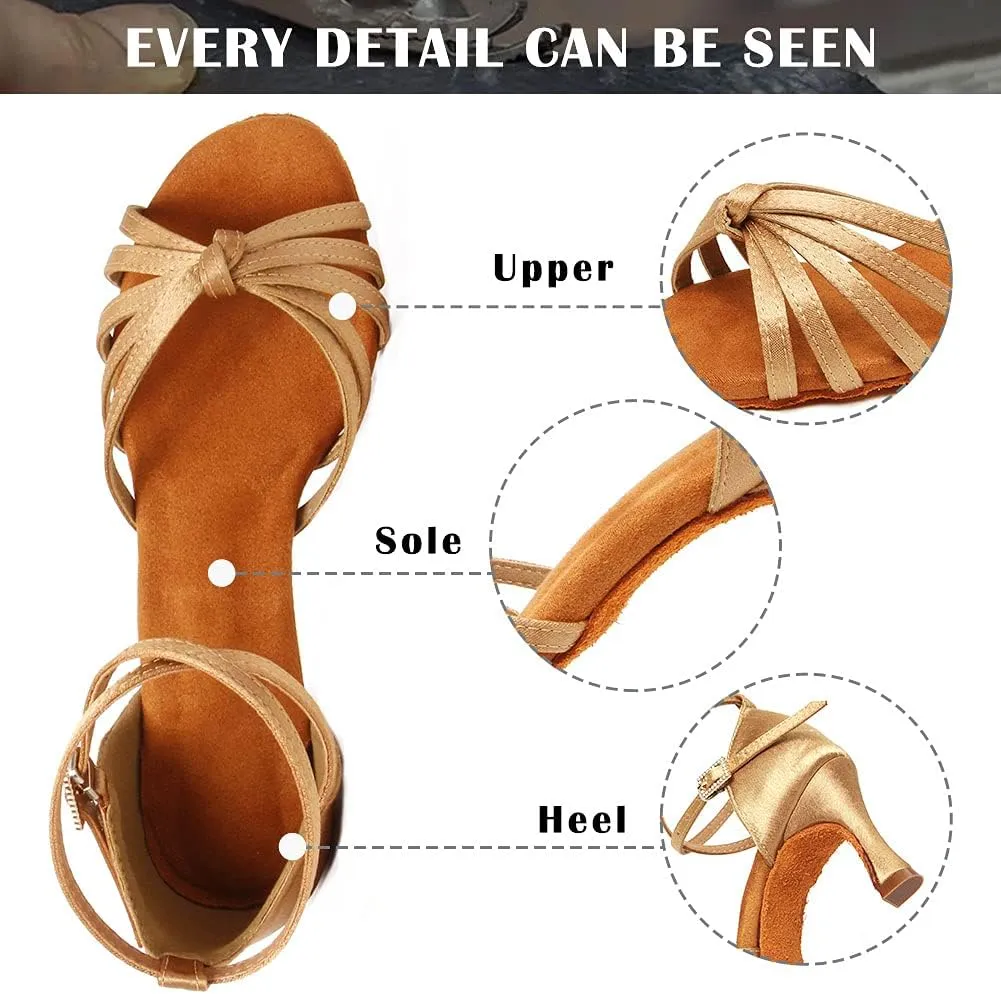 TINRYMX Women's Latin Dance Shoes Satin Ballroom Salsa Cha-cha Professional Practice Dance Shoes,Model-EM217