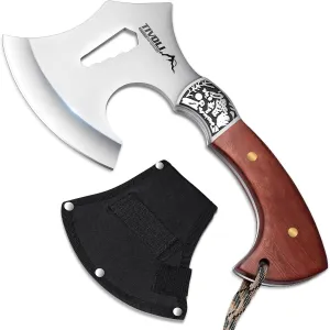 TIVOLI Camping Hatchet Axe With Nylon Sheath, Viking Style With Wood Handle, Portable Survival Tool for Outdoor Activities, Hunting, Gardening - Gift Box Included