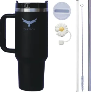 TMA Tech Tumbler Stainless Steel Vacuum Insulated Travel Mug 40oz with Lid and Straw Cap,stanely Cup,2024 New Technology, Unbreakable Mug, Leak-Proof, BPA Free, Hot or Cold Drinks. (Black)