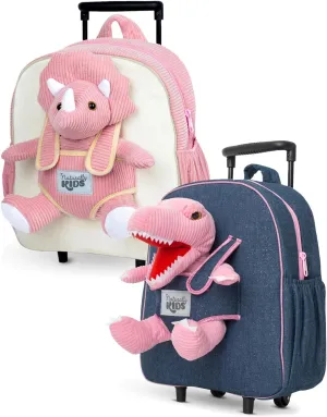 Toddler Luggage for Girls w Dinosaur Toys, Kids Rolling Backpack for Girls, Kids Rolling Backpack for Girls w Dinosaur Toys