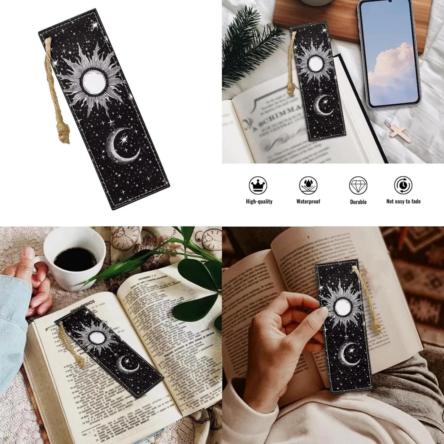 TODIYADDU 4PCS Black Moon Sun Backpack for Girls Trendy School Backpack Sets with Lunch Box Pencil Case 2Pcs Bookmark Lightweight Bookbag 4 in 1 Set for Teens Elementary Middle School Students-