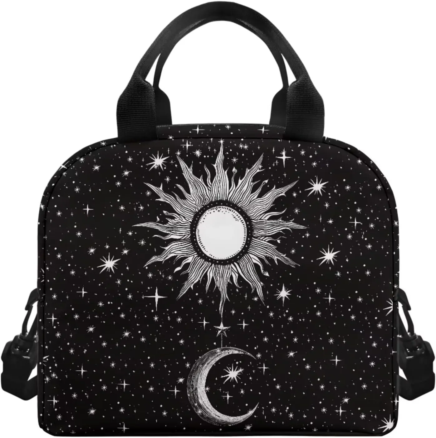 TODIYADDU 4PCS Black Moon Sun Backpack for Girls Trendy School Backpack Sets with Lunch Box Pencil Case 2Pcs Bookmark Lightweight Bookbag 4 in 1 Set for Teens Elementary Middle School Students-