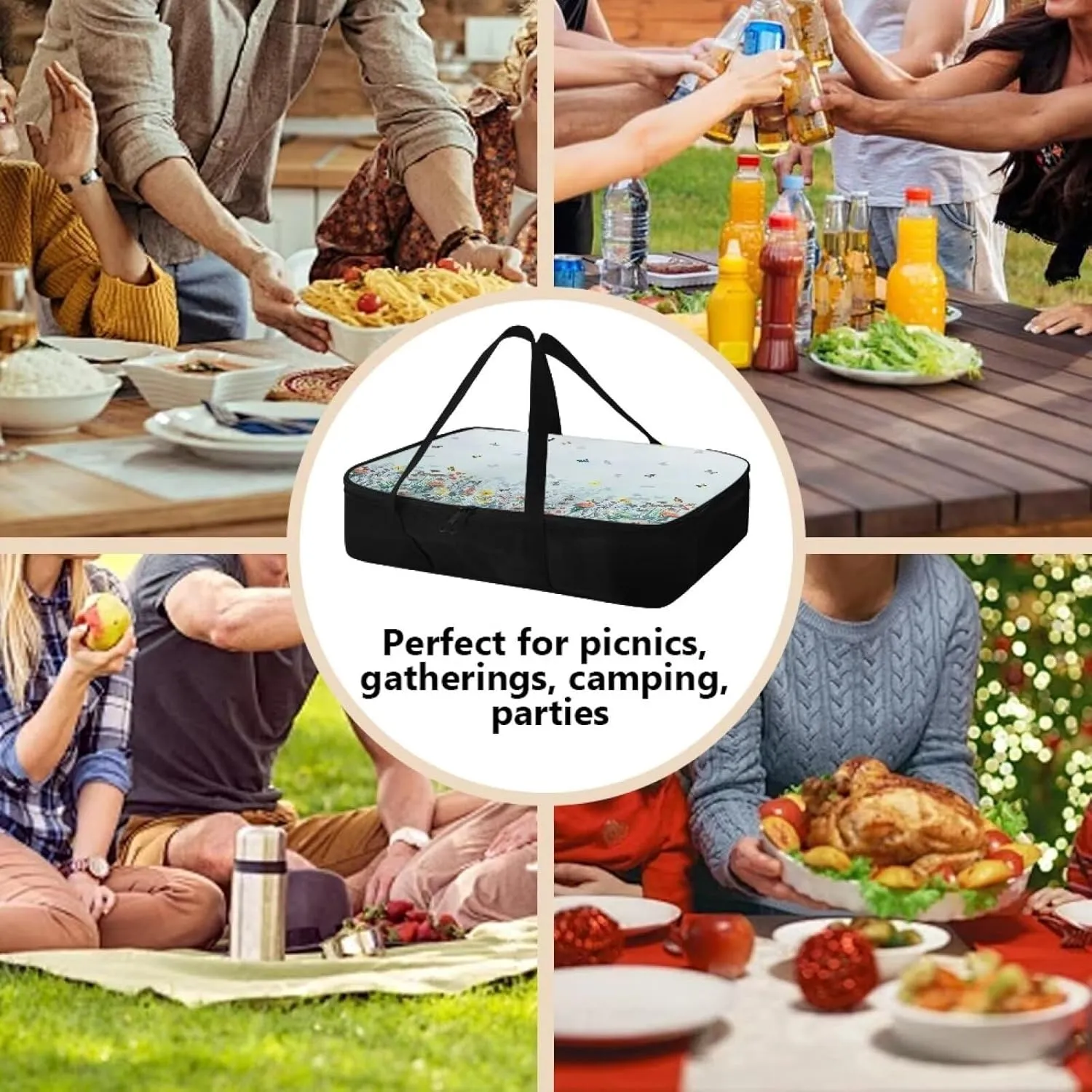 TODIYADDU Insulated Casserole Dish Carrier Bag for Women Men Elegant Flowering Shrubs Food Warmer Container with Aluminum Film Lining Lasagna Holder Tote for Picnics Cookouts Traveling Holiday Gifts