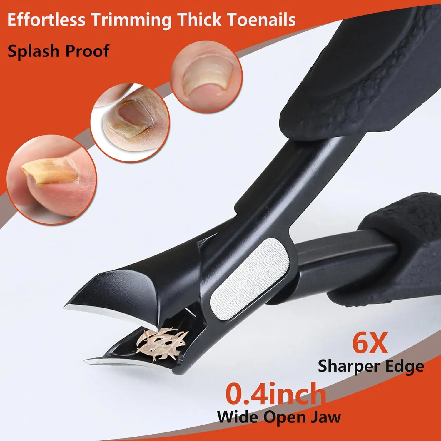 Toenail Clippers for Ingrown & Thick Nails - 3 Piece Long Handle Kit with Soft Silicone Grip, Stainless Steel Nail Cleaner & File, Portable Leather Case - Ergonomic Design for Seniors