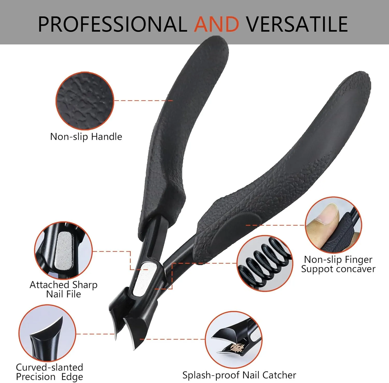 Toenail Clippers for Ingrown & Thick Nails - 3 Piece Long Handle Kit with Soft Silicone Grip, Stainless Steel Nail Cleaner & File, Portable Leather Case - Ergonomic Design for Seniors