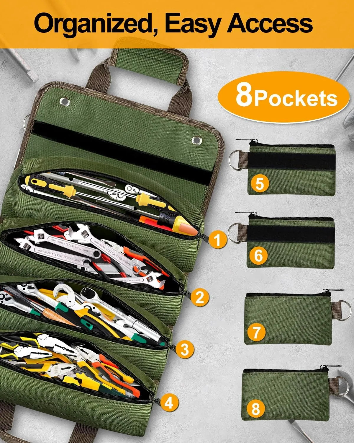 Tool Bag Roll Up Organizer - Christmas Birthday Gifts Stocking Stuffers for Men Dad Father Husband Boyfriend Him, Mechanic Electrician Plumber Handyman Gardening Construction Car Motorcycle Gifts