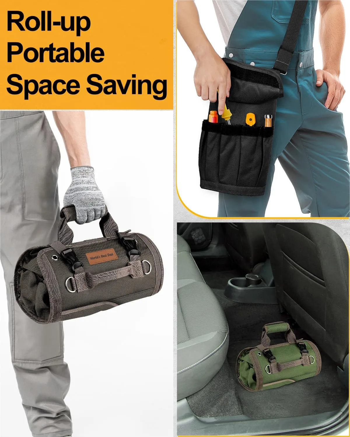 Tool Bag Roll Up Organizer - Christmas Birthday Gifts Stocking Stuffers for Men Dad Father Husband Boyfriend Him, Mechanic Electrician Plumber Handyman Gardening Construction Car Motorcycle Gifts