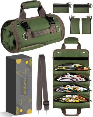 Tool Bag Roll Up Organizer - Christmas Birthday Gifts Stocking Stuffers for Men Dad Father Husband Boyfriend Him, Mechanic Electrician Plumber Handyman Gardening Construction Car Motorcycle Gifts