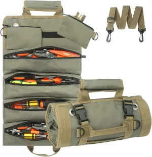 Tool Bag Roll Up, Tool Bags for Men with 4 Large Pockets for Tool Organizer Storage
