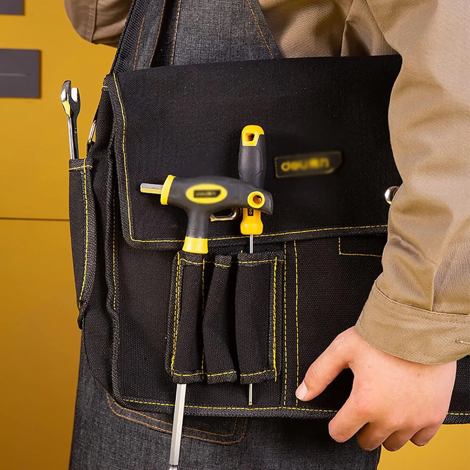 Tool Bag Tool Bag Canvas Storage Bag Shoulder Handbag for Mechanic HVAC Engineer, 32x31cm, Black