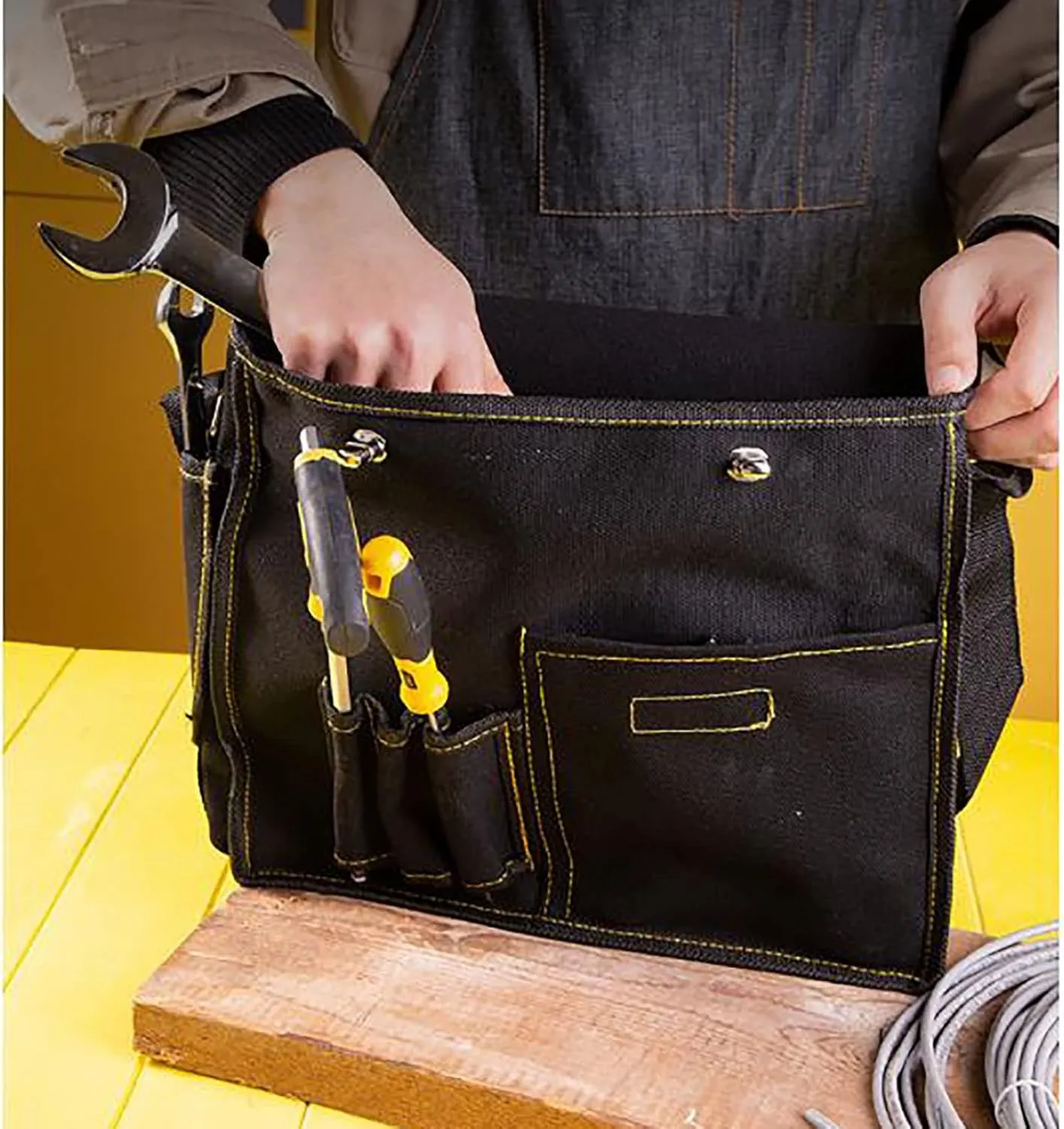 Tool Bag Tool Bag Canvas Storage Bag Shoulder Handbag for Mechanic HVAC Engineer, 32x31cm, Black