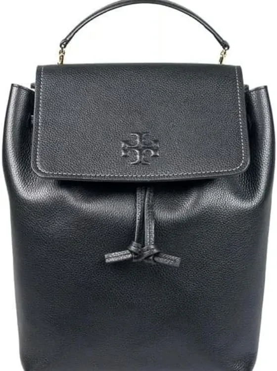Tory Burch Thea With Gold Hardware Pebbled Leather Women's Backpack (Black), Medium