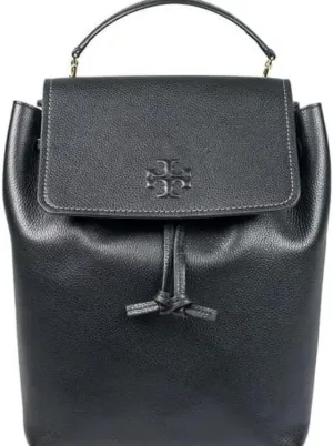 Tory Burch Thea With Gold Hardware Pebbled Leather Women's Backpack (Black), Medium