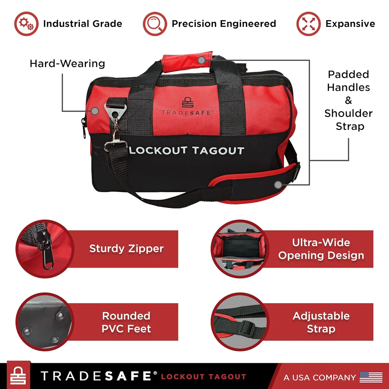 TRADESAFE Lockout Tagout Bag for Loto Devices - Polyester Canvas Lock Out Tag Out Kit Bag, Heavy Duty Tool Bag Organizer, 16-1/2 x 8-1/2 x 11-1/2 inches